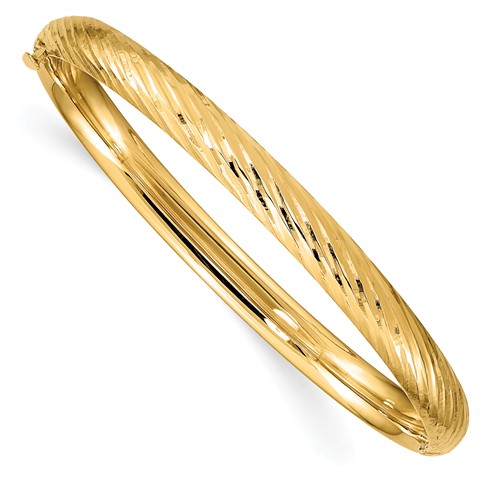 14k Yellow Gold Textured Children's Bangle 5.75in DB691 | Joy Jewelers