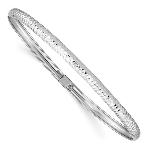 14k White Gold Textured Flexible Bangle 7in