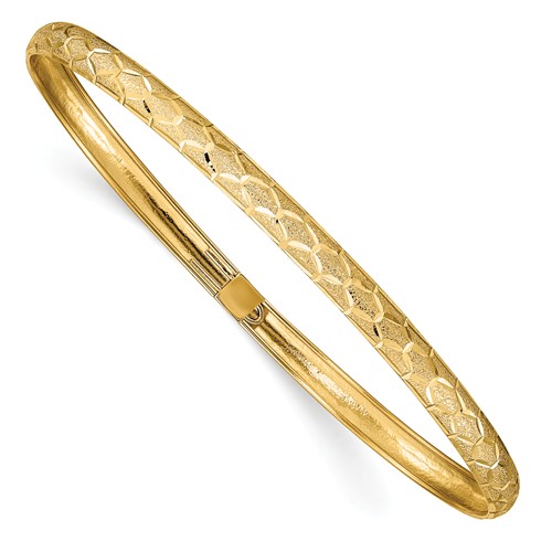 14k Yellow Gold Slender Hexagonal Flexible Bangle 7in