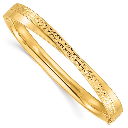 14k Yellow Gold Diamond-cut Bypass Hinged Bangle Bracelet