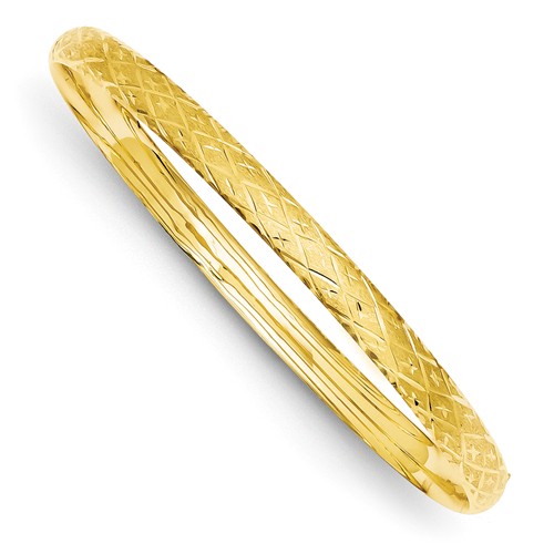 14k Yellow Gold 6mm Hinged Diamond-cut Bangle Bracelet 7in