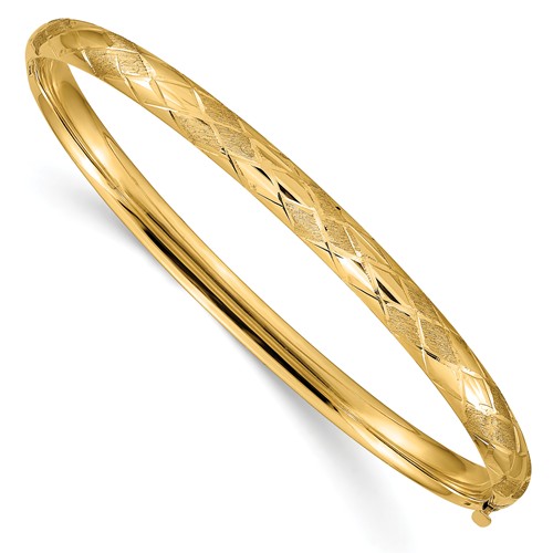 14k Yellow Gold 7in Diamond-Cut Fancy Hinged Bangle Bracelet 6mm