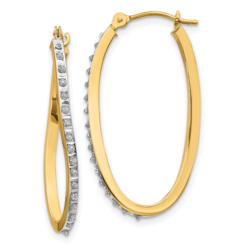 14kt Yellow Gold Diamond Fascination Twist Hinged Hoop Earrings