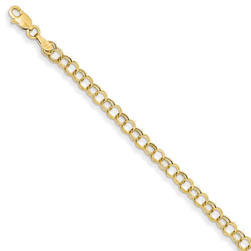14k Yellow Gold 7in Hollow Double Link Charm Bracelet 4mm