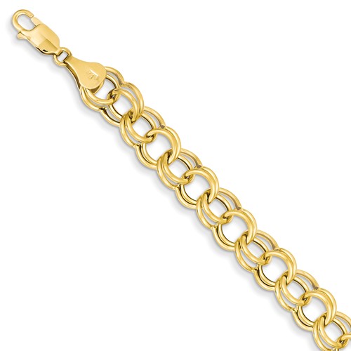 14kt Yellow Gold 7in Hollow Double Link Charm Bracelet 8.5mm