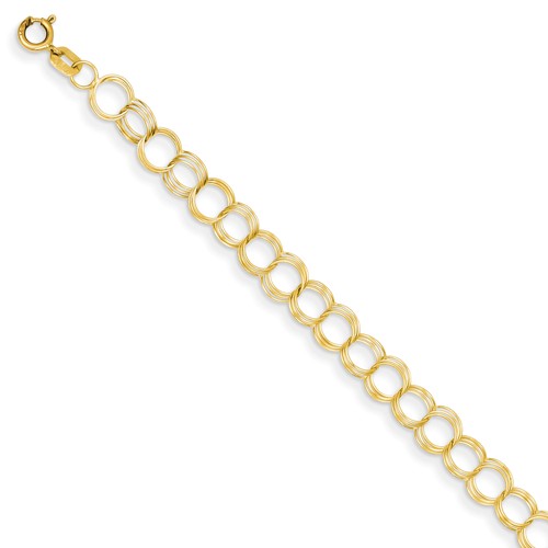 14kt Yellow Gold 7in Triple Link Charm Bracelet 6mm