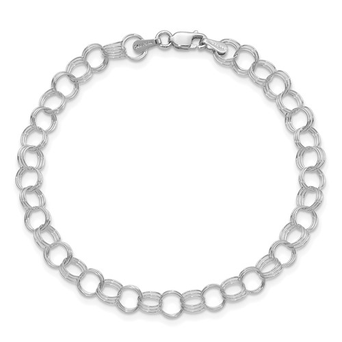 14k White Gold 8in Triple Link Charm Bracelet 6mm Thick