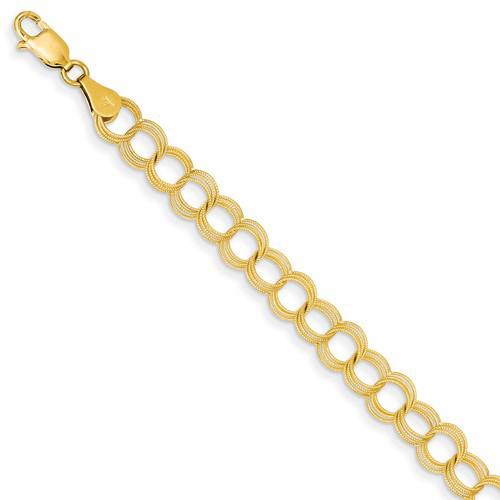 14kt Yellow Gold 7in Triple Textured Round Link Bracelet