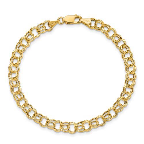 14kt Yellow Gold 7in Hollow Offset Link Charm Bracelet 6mm