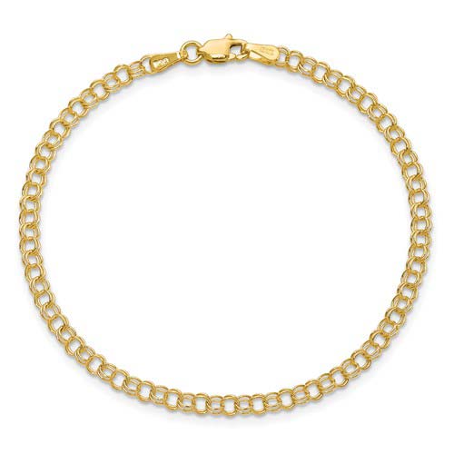 14kt Yellow Gold 7in Double Link Charm Bracelet 3.5mm