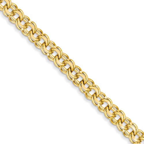 14kt Yellow Gold 7in Solid Double Link Charm Bracelet 7.5mm