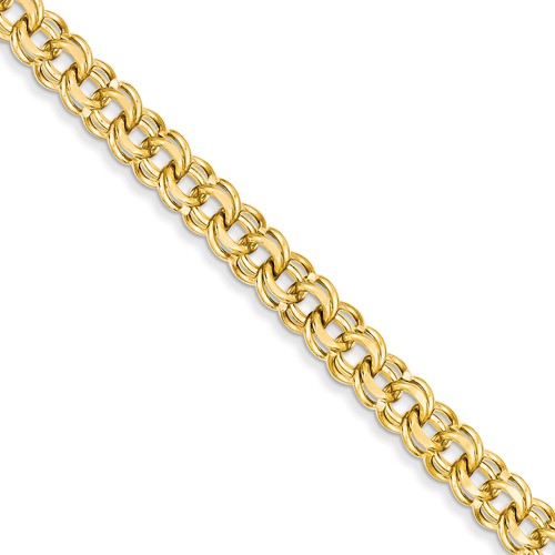 14kt Yellow Gold 8in Solid Double Link Charm Bracelet 7.5mm