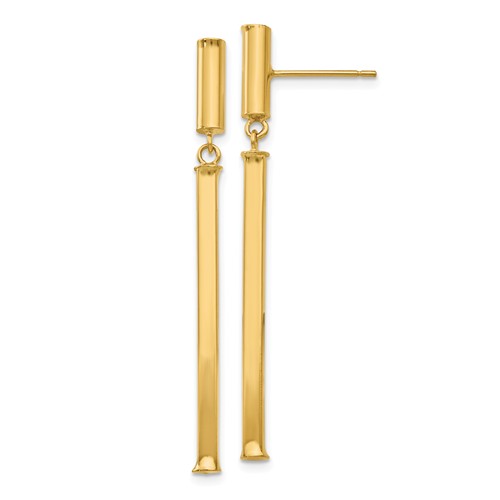 14k Yellow Gold Italian Slender Bar Dangle Earrings 2in