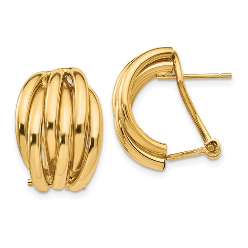 14k Yellow Gold Cluster Tube Hoop Earrings With Omega Backs 3/4in