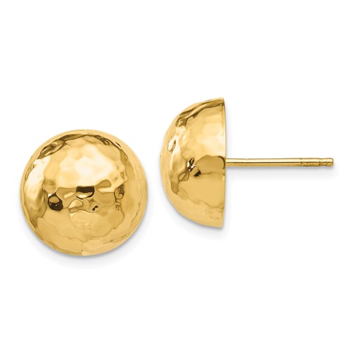 14k Yellow Gold Hammered Half Ball Stud Earrings