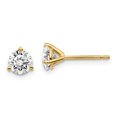 14k Yellow Gold 1 ct 3 Prong Certified Lab Grown Diamond Stud Earrings