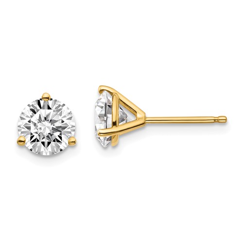 14k Yellow Gold 2 ct 3 Prong Certified Lab Grown Diamond Stud Earrings