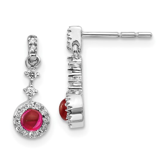 14k White Gold 0.9 ct tw Cabochon Ruby and Diamond Earrings
