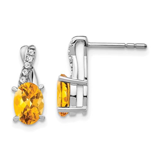10k White Gold 1.5 ct tw Oval Citrine and Diamond Earrings