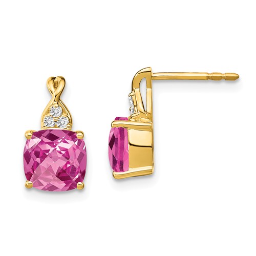 14k Yellow Gold 3.0 ct Created Pink Sapphire & Diamond Earrings