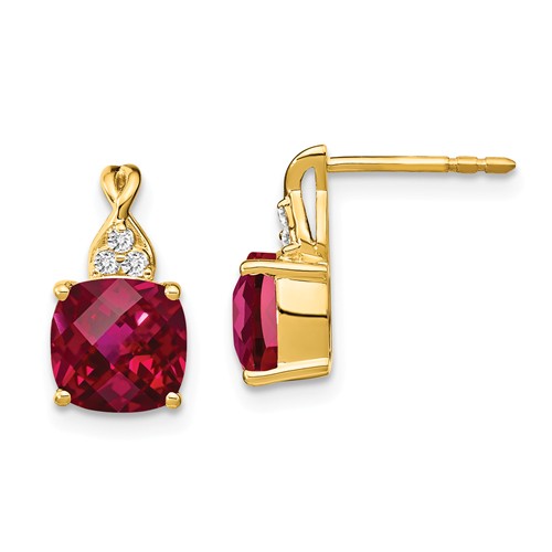 14k Yellow Gold 3.6 ct Created Ruby and Diamond Earrings