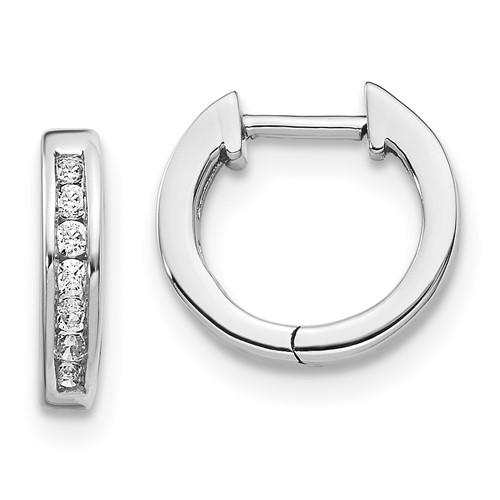 14k White Gold 1/10 ct tw Diamond Hoop Earrings 3/8in