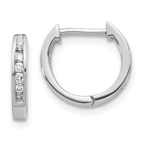 14k White Gold 1/8 ct tw Diamond Hoop Earrings 3/8in