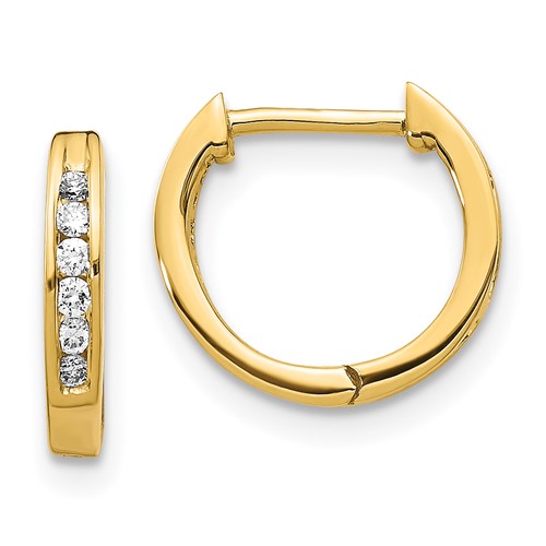 14k Yellow Gold 1/8 ct tw Diamond Hoop Earrings 3/8in