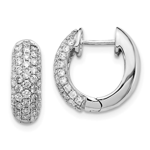 14k White Gold 1 ct tw Diamond Hinged Huggie Hoop Earrings 1/2in