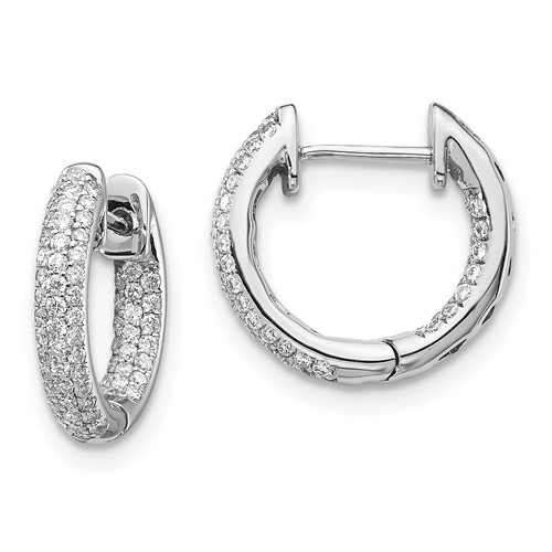 14k White Gold 2/5 ct tw Diamond Inside and Out Huggie Hoop Earrings