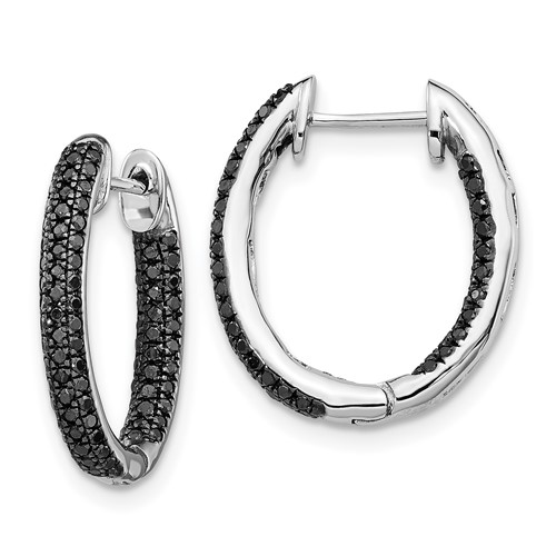 14k White Gold 1/2 ct tw Black Diamond Inside Outside Oval Hoop Earrings