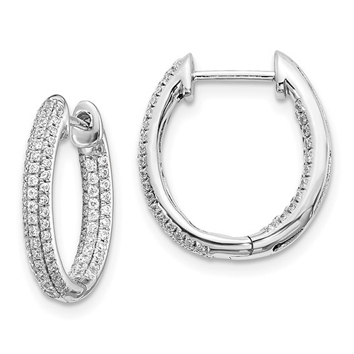 14k White Gold 5/8 ct tw Diamond Inside and Out Oval Hoop Earrings