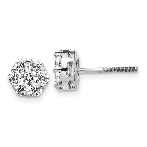 14k White Gold 1 ct tw Diamond Cluster Screwback Earrings