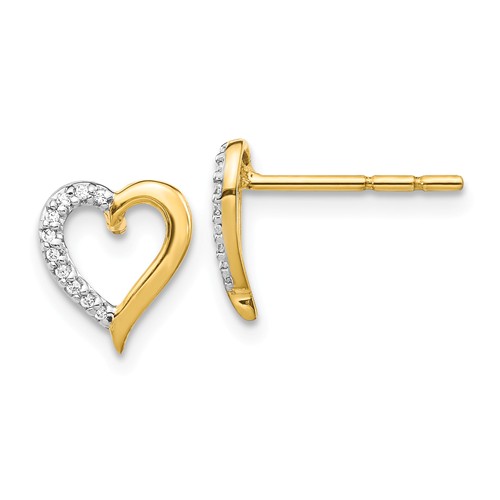 14k Yellow Gold .06 ct tw Diamond Heart Earrings