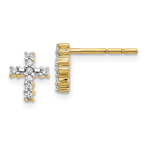 14k Yellow Gold .10 ct tw Diamond Cross Earrings