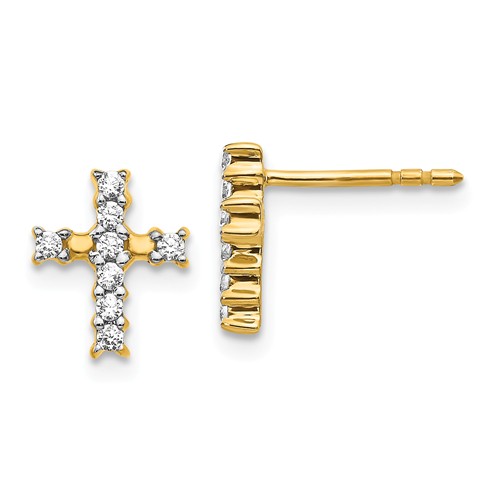 14k Yellow Gold .20 ct tw Diamond Cross Earrings
