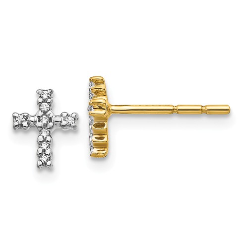 14k Yellow Gold Rhodium .05 ct tw Diamond Cross Earrings