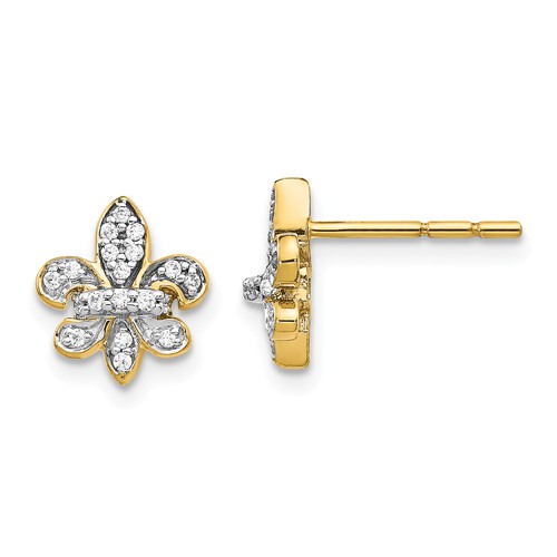 14k Yellow Gold 1/6 ct tw Diamond Fleur De Lis Earrings