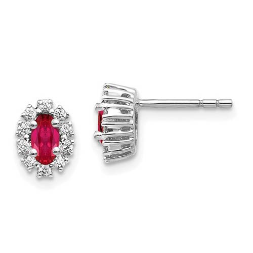 14k White Gold 2/3 ct tw Oval Ruby Halo Earrings with Diamonds