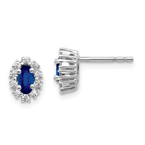14k White Gold 2/3 ct tw Oval Sapphire Halo Earrings with Diamonds