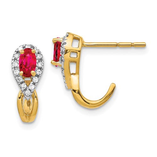 14kt Yellow Gold 2/3 ct Ruby Drop Earrings with Diamonds