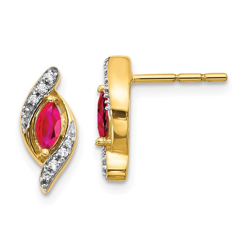 14k Yellow Gold 1/3 ct tw Marquise-cut Ruby Earrings with Diamonds