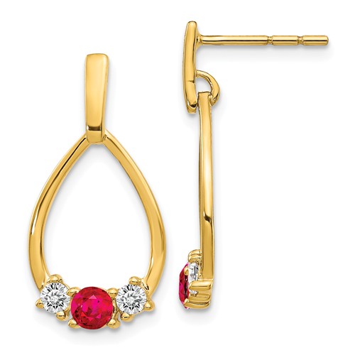 14k Yellow Gold 3/4 ct tw Ruby and White Sapphire Teardrop Earrings
