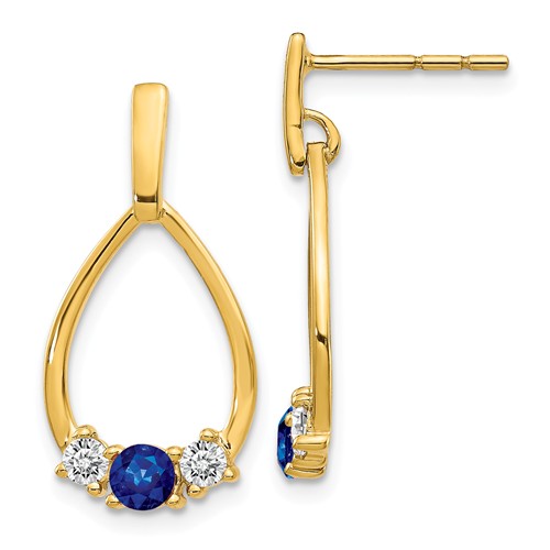 14k Yellow Gold 3/4 ct tw Blue and White Sapphire Teardrop Earrings
