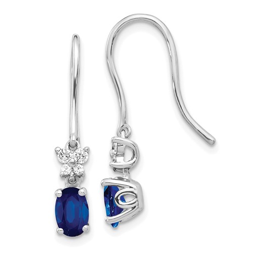10k White Gold 1.3 ct Oval Sapphire Dangle Earrings with Diamonds