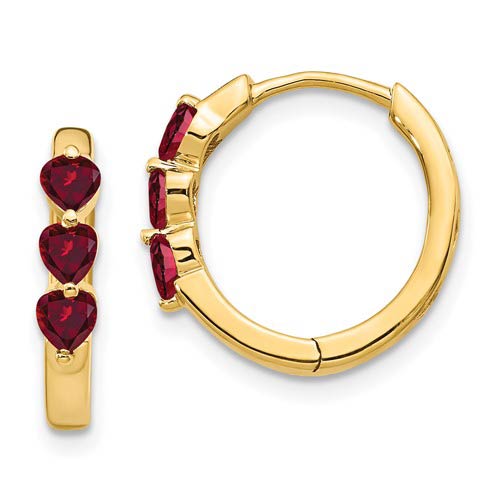 14k Yellow Gold .84 ct tw Heart Ruby Hoop Earrings