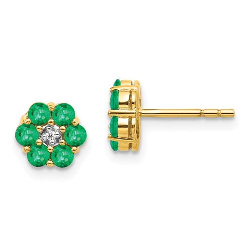 14k Yellow Gold Floral 3/4 ct tw Emerald Earrings with Diamonds