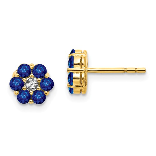 14k Yellow Gold Floral 3/4 ct tw Blue Sapphire Earrings with Diamonds