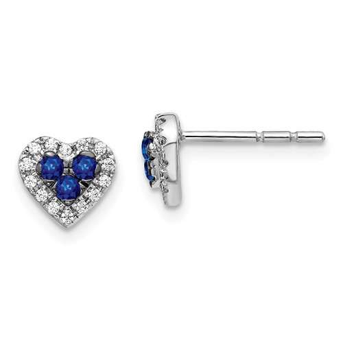14k White Gold .22 ct tw Sapphire Heart Earrings with Diamond Accents