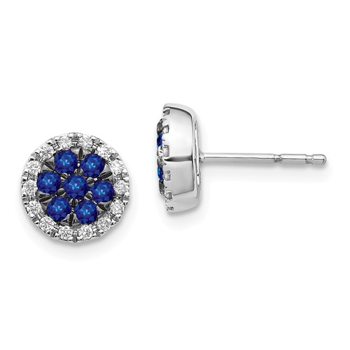 14k White Gold 1/2 ct tw Sapphire Cluster Post Earrings with Diamonds